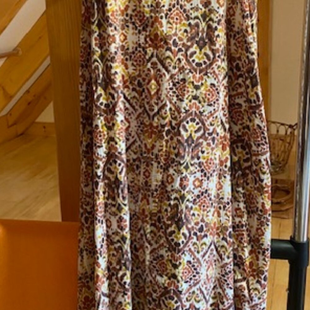 Garnet Hill Cream, Brown and Yellow Patterned Sleeveless Dress - Picture 2 of 14